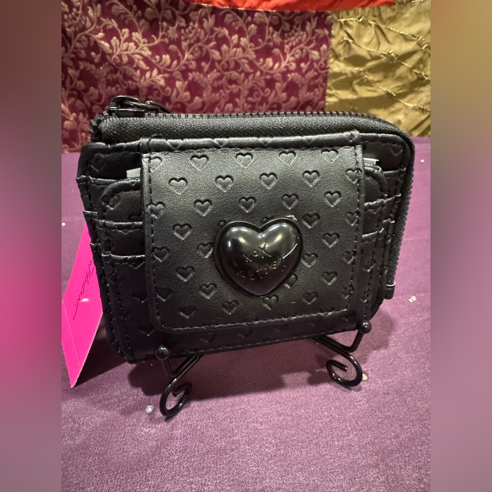 Betsey Johnson Black Heart-Patterned Women's Wallet Key Charm